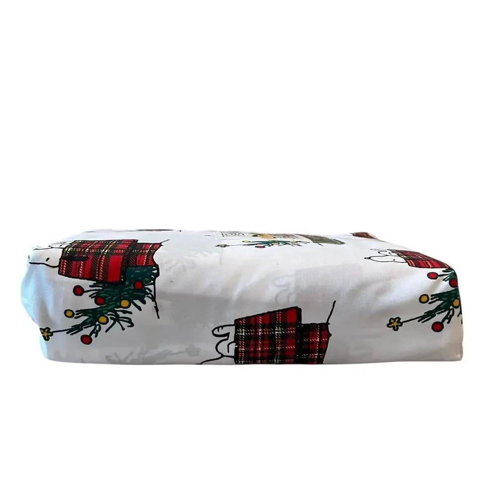 Peanuts Snoopy & Woodstock PLAID Doghouse Christmas Tree FULL Sheet Set New